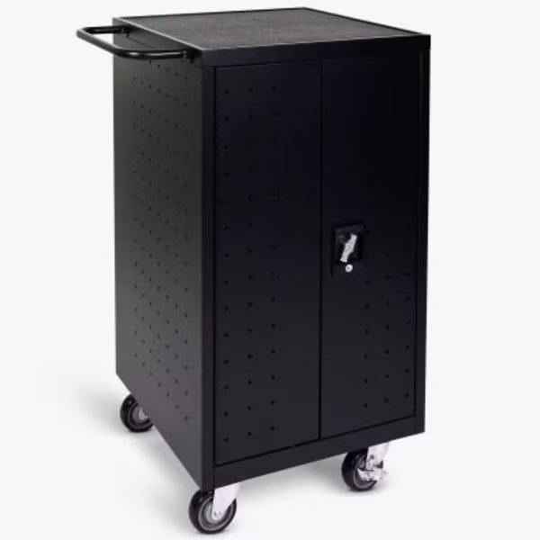 Luxor Laptop/Chromebook Computer Charging Cart For 18 Devices, 25inW x 21-1/4inD x 39-3/4inH, Black, Luxor, Mfr#: LLTP18-B